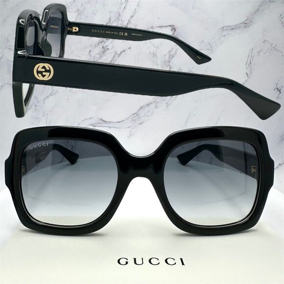 New Gucci Sunglasses Black Square Gold GG - Picture 3 of 16